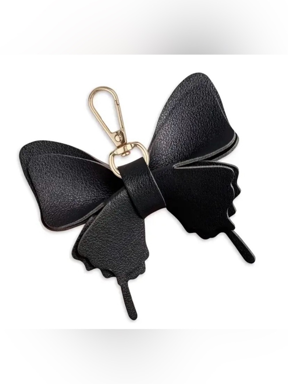 NEW Black Butterfly Faux Leather Keychain with Gold Clip